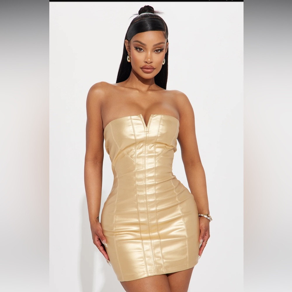 NWT Sleek Rebel Leather Mini Dress - Gold
2X